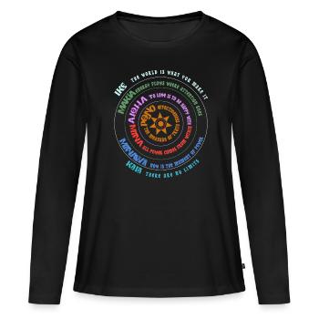 Principes Huna - Art du cercle de sagesse hawaïenne - T-shirt manches longues Premium bio Femme - noir - Devant - Julia (174cm)