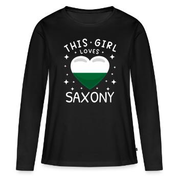 Drapeau de Saxe Drapeau saxon Ossi Holiday SN - T-shirt manches longues Premium bio Femme - noir - Devant - Julia (174cm)