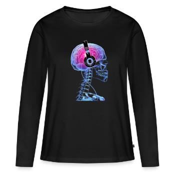 Skull Headphone Music Lover Cool Techno Skeleton - Frauen Premium Bio Langarmshirt - Schwarz - Vorne - Julia (174cm)