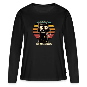gruselige Katze im Retro-Stil - Frauen Premium Bio Langarmshirt - Schwarz - Vorne - Julia (174cm)