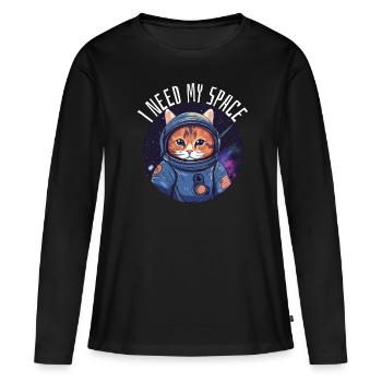 Chat J’ai besoin de mon chat d’astronomie de jeu de mots spatial - T-shirt manches longues Premium bio Femme - noir - Devant - Julia (174cm)