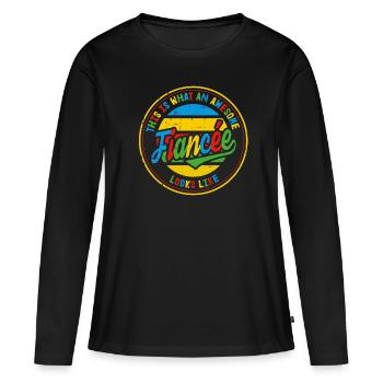 Fiancée Meilleure demande en mariage Cadeau rétro - T-shirt manches longues Premium bio Femme - noir - Devant - Julia (174cm)