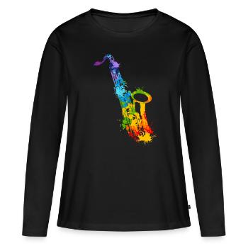 Splash Saxophone - T-shirt manches longues Premium bio Femme - noir - Devant - Julia (174cm)