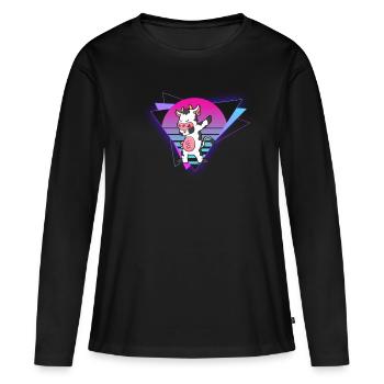 Vaporwave Cow - Frauen Premium Bio Langarmshirt - Schwarz - Vorne - Julia (174cm)