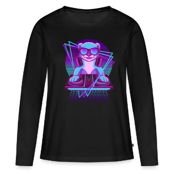 Musik Techno Wiesel Vaporwave DJ Frettchen - Frauen Premium Bio Langarmshirt - Schwarz - Vorne - Julia (174cm)
