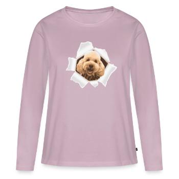 Chien jetant un coup d’œil à travers un trou - T-shirt manches longues Premium bio Femme - rose poudré - Devant - Julia (174cm)
