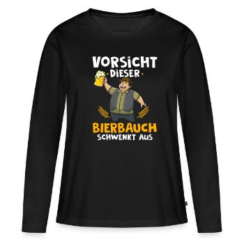 Vorsicht dieser Bierbauch schwenkt aus - Frauen Premium Bio Langarmshirt - Schwarz - Vorne - Julia (174cm)
