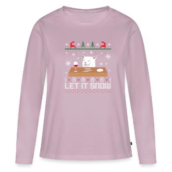 Let It Snow Cat Meme - T-shirt manches longues Premium bio Femme - rose poudré - Devant - Julia (174cm)