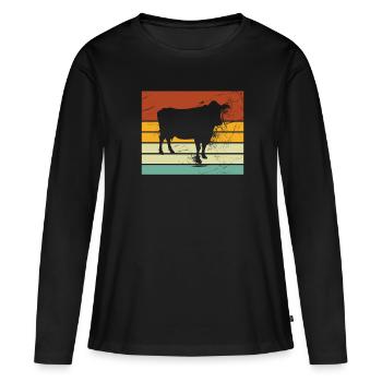 Cadeau de ferme laitière Cow Retro Moo Farmer - T-shirt manches longues Premium bio Femme - noir - Devant - Julia (174cm)