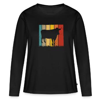 Cadeau rétro Cow Farmer - T-shirt manches longues Premium bio Femme - noir - Devant - Julia (174cm)