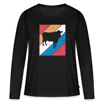 Cadeau de ferme laitière Cow Retro Moo Farmer - T-shirt manches longues Premium bio Femme - noir - Devant - Julia (174cm)