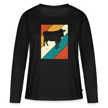 Cadeau de ferme laitière Cow Retro Moo Farmer - T-shirt manches longues Premium bio Femme - noir - Devant - Julia (174cm)