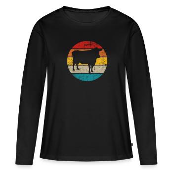 Cadeau de ferme laitière Cow Retro Moo Farmer - T-shirt manches longues Premium bio Femme - noir - Devant - Julia (174cm)