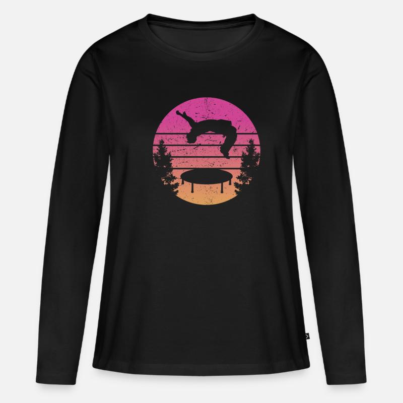 Trampolin Retro Backflip - Frauen Premium Bio Langarmshirt - Schwarz