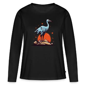 Héron cendré ou cigogne et soleil rouge - T-shirt manches longues Premium bio Femme - noir - Devant - Julia (174cm)