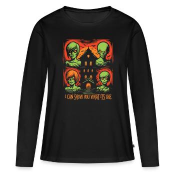 La maison hantée d’Halloween d’horreur - T-shirt manches longues Premium bio Femme - noir - Devant - Julia (174cm)