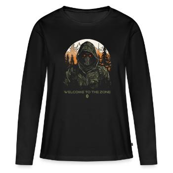 Bienvenue dans la Zone, Zone à risque biologique - T-shirt manches longues Premium bio Femme - noir - Devant - Julia (174cm)