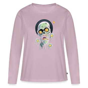 Puissance florale et crâne effrayé - T-shirt manches longues Premium bio Femme - rose poudré - Devant - Julia (174cm)
