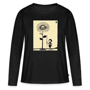 Das winzige Mädchen und die Sonnenblume - Frauen Premium Bio Langarmshirt - Schwarz - Vorne - Julia (174cm)
