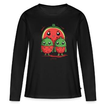 Parent isolé avec 2 enfants - T-shirt manches longues Premium bio Femme - noir - Devant - Julia (174cm)