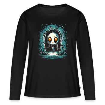 Petit crâne dans un donjon - T-shirt manches longues Premium bio Femme - noir - Devant - Julia (174cm)