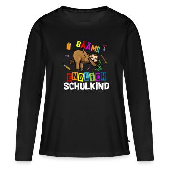 Bääm enfin écolier paresseux - T-shirt manches longues Premium bio Femme - noir - Devant - Julia (174cm)