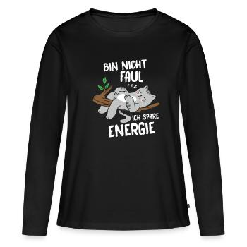 Je ne suis pas paresseux, j’économise de l’énergie, chat - T-shirt manches longues Premium bio Femme - noir - Devant - Julia (174cm)