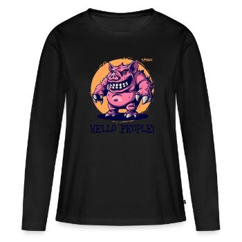 Salut les gars, cochon monstre drôle et brutal - T-shirt manches longues Premium bio Femme - noir - Devant - Julia (174cm)