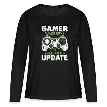 GAMER altern nicht sie erhalten ein UPDATE - Frauen Premium Bio Langarmshirt - Schwarz - Vorne - Julia (174cm)