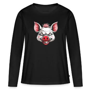 Cochon d’horreur blanc rouge - T-shirt manches longues Premium bio Femme - noir - Devant - Julia (174cm)