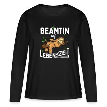 Paresseux Fonctionnaire à vie Fonctionnaire à vie - T-shirt manches longues Premium bio Femme - noir - Devant - Julia (174cm)