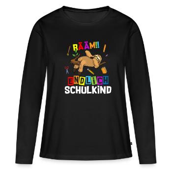 Bääm enfin écolier à l’école des paresseux - T-shirt manches longues Premium bio Femme - noir - Devant - Julia (174cm)
