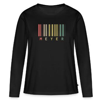 Meyer Family Name Bar Code Barcode Gift - Women's Premium Organic Long Sleeve Shirt - black - Front - Julia (174cm)