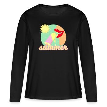 Été, soleil, glace - lèvres rouges manger une glace - T-shirt manches longues Premium bio Femme - noir - Devant - Julia (174cm)