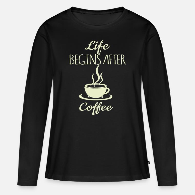 Kaffee Spruch - Frauen Premium Bio Langarmshirt - Schwarz