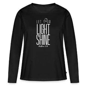 Christlich, Lass dein Licht scheinen, Matthäus - Frauen Premium Bio Langarmshirt - Schwarz - Vorne - Julia (174cm)