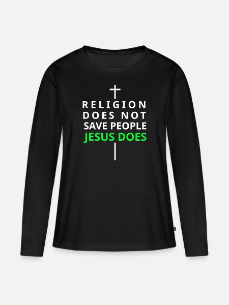 Jesus rettet dich - Frauen Premium Bio Langarmshirt - Schwarz