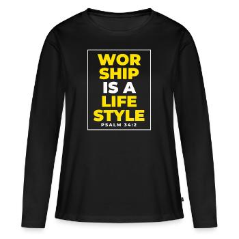 Louange - Chrétien - Culte - T-shirt manches longues Premium bio Femme - noir - Devant - Julia (174cm)