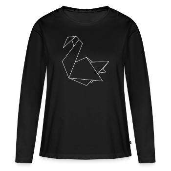 Cygne en origami - T-shirt manches longues Premium bio Femme - noir - Devant - Julia (174cm)