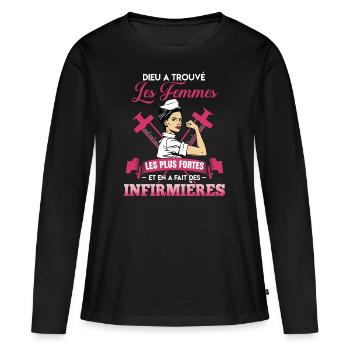 Dieu a trouvé les femmes fortes humour infirmières - T-shirt manches longues Premium bio Femme - noir - Devant - Julia (174cm)