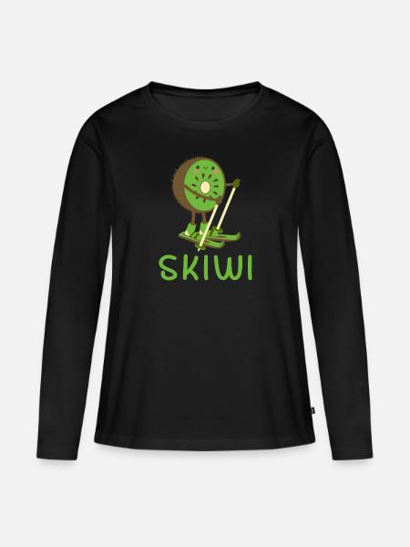 Skiwi skiër skiën kiwi fruit wintersport - Vrouwen Premium Bio shirt met lange mouwen - zwart