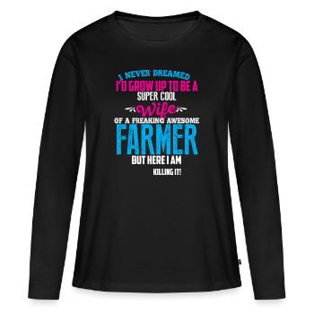 femme fermière super cool - T-shirt manches longues Premium bio Femme - noir - Devant - Julia (174cm)
