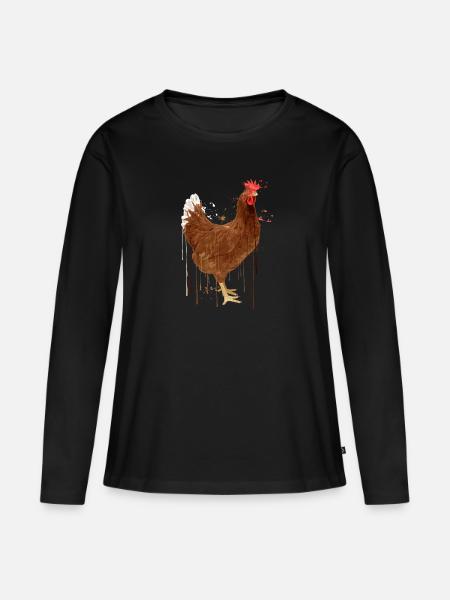 Huhn Tropfen - Frauen Premium Bio Langarmshirt - Schwarz
