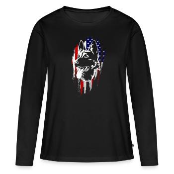 Deutscher Schäferhund Patriotisch - Frauen Premium Bio Langarmshirt - Schwarz - Vorne - Julia (174cm)