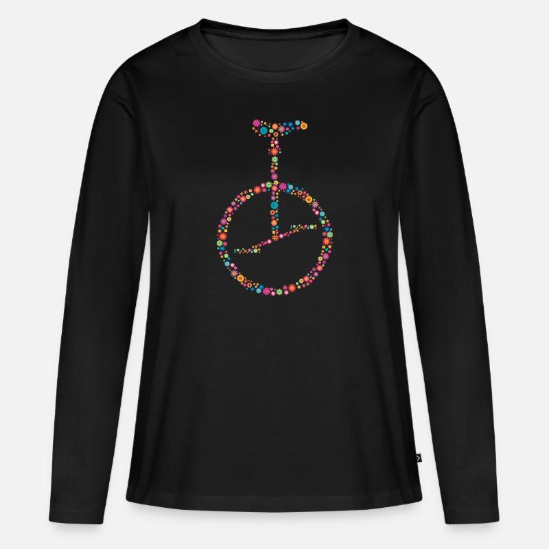 Blumen Einrad - Frauen Premium Bio Langarmshirt - Schwarz