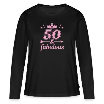 50 ans de cadeau 50 ans d'anniversaire Fabuleux - T-shirt manches longues Premium bio Femme - noir - Devant - Julia (174cm)