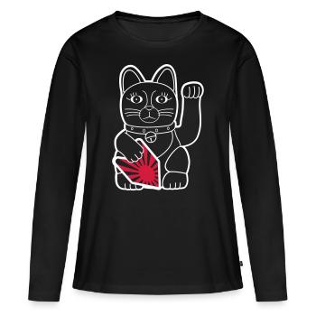 Maneki Neko "Rising Sun Flag" - Bright Contour - Frauen Premium Bio Langarmshirt - Schwarz - Vorne - Julia (174cm)