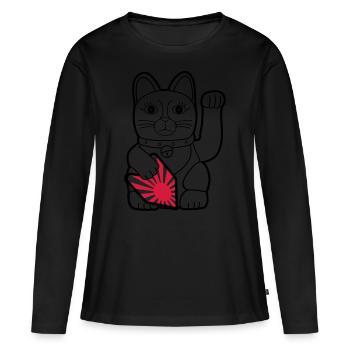 Maneki Neko "Rising Sun Flag" - Dark Contour - Frauen Premium Bio Langarmshirt - Schwarz - Vorne - Julia (174cm)