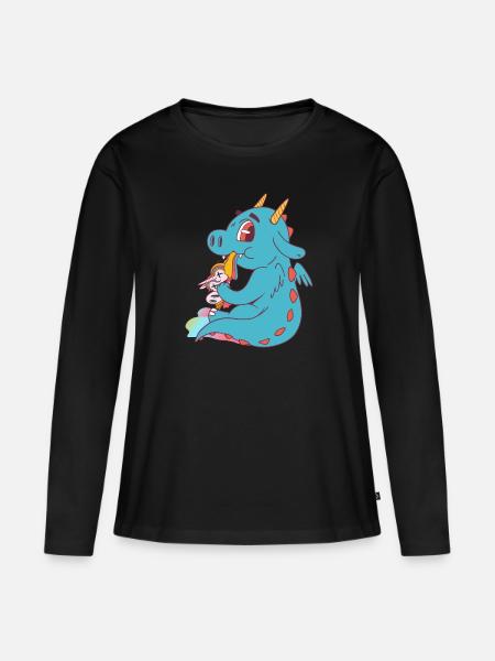 Drache letzer Einhorn Geschenk - Frauen Premium Bio Langarmshirt - Schwarz