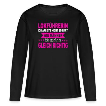 Bahnführerin Lokführerin Eisenbahnerin Geschenk - Frauen Premium Bio Langarmshirt - Schwarz - Vorne - Julia (174cm)